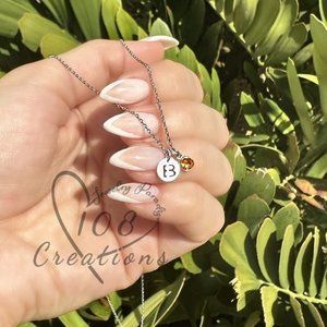 Solitaire Birthstone & Initial Charm Dainty Necklace